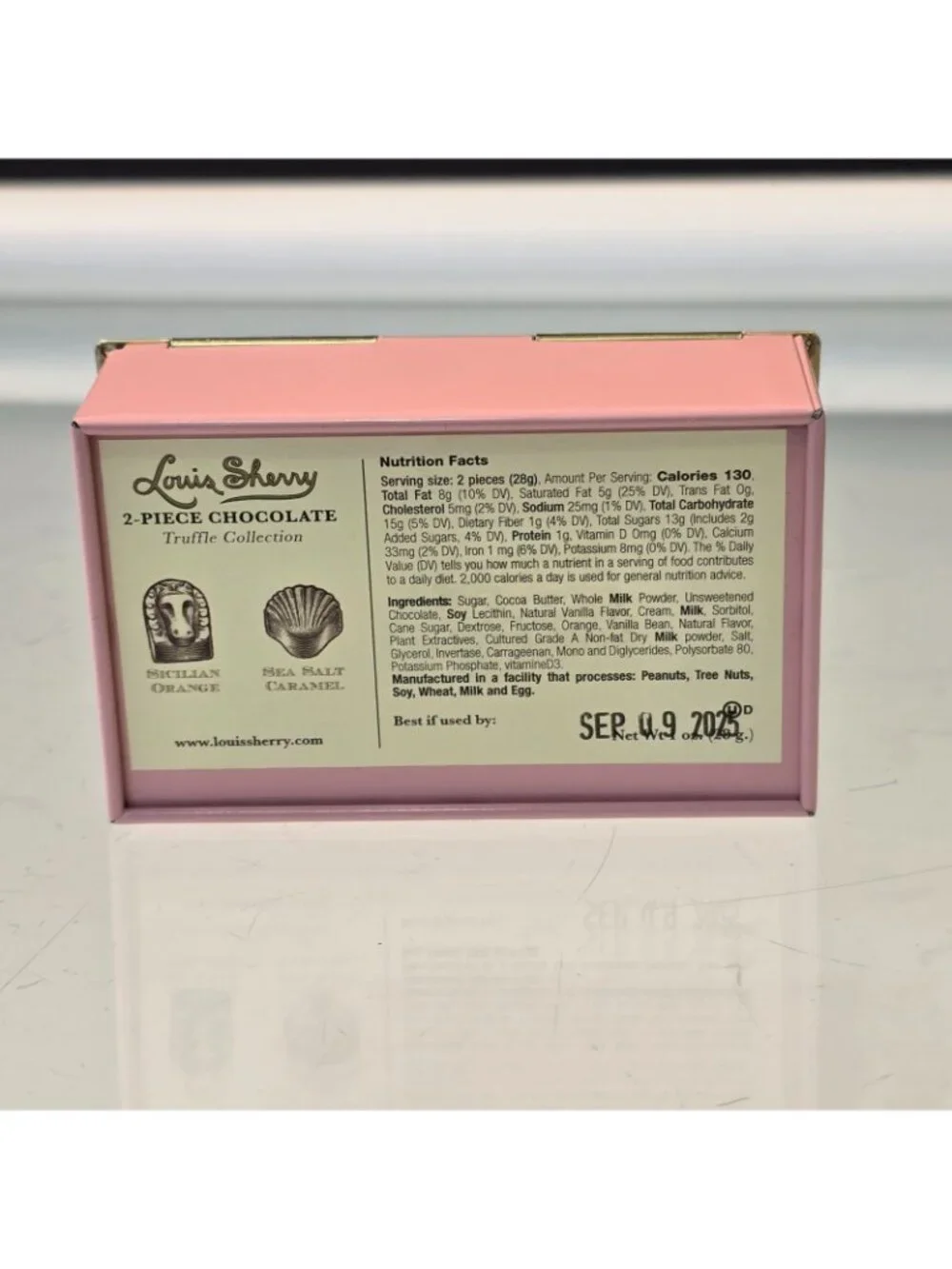 Louis Sherry NYC EMPTY Chocolate Tin Box Camellia Pink 3.5 x 2.25 inch